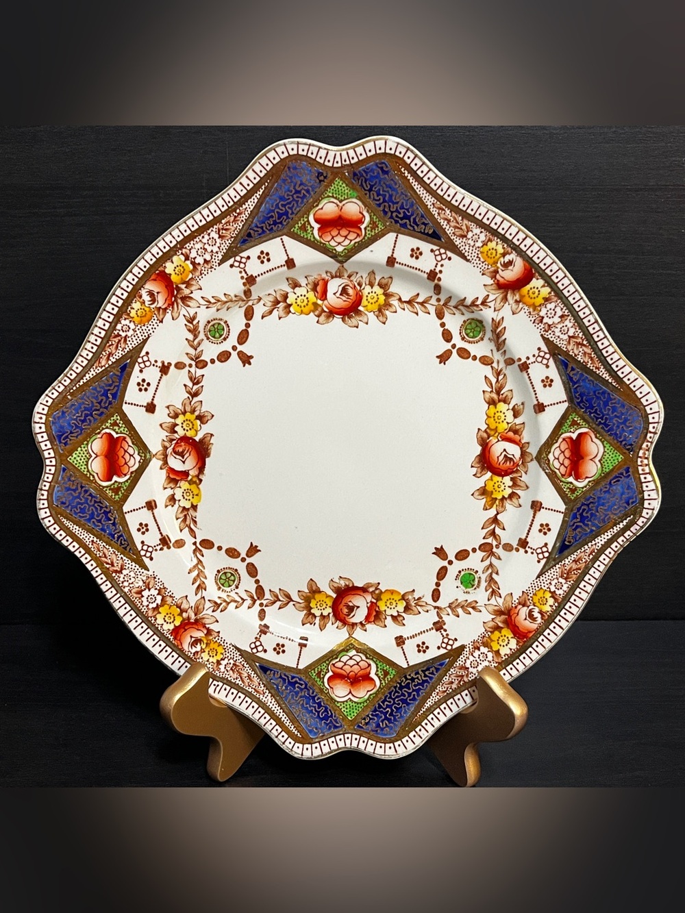 Stafford Scalloped Floral Dinner Plate in White, Blue, Red, Yellow, Green